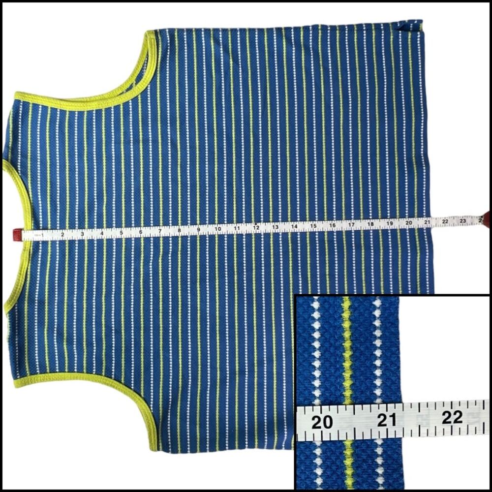 Ladies Blue Summer Knit Tank Top White & Yellow Stripes Contrasting Yellow Trim - Picture 12 of 13